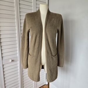 QIXING Soft Taupe Open‎ Cardigan Women's M Cozy Minimalist Fall Layer Aesthetic